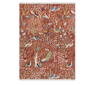 Rust Birds Peacock Gardens Inspired Wool Rug