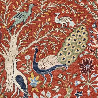 Rust Birds Peacock Gardens Inspired Wool Rug