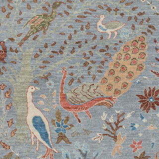 Gray Birds Peacock Gardens Persian Wool Rug