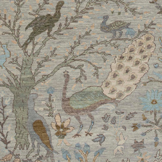 Gray Birds Peacock Gardens Pastel Wool Rug