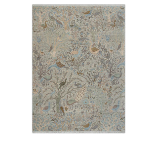 Gray Birds Peacock Gardens Pastel Wool Rug