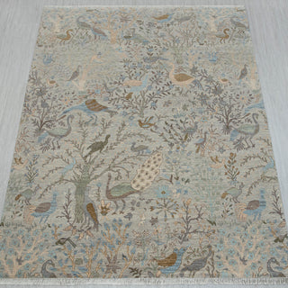 Gray Birds Peacock Gardens Pastel Wool Rug