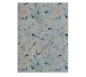 Gray Birds Peacock Gardens Fine Knotted Wool Rug