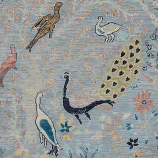 Gray Birds Peacock Gardens Fine Knotted Wool Rug