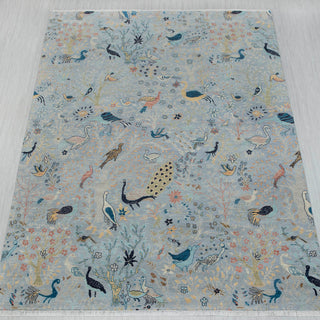 Gray Birds Peacock Gardens Fine Knotted Wool Rug