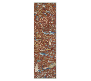 Terracotta Wildlife & Botanical Hand-Knotted Wool Runner Rug