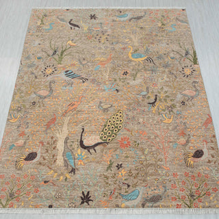 Birds Peacock Motifs 8x10 Hand Knotted Wool Rug