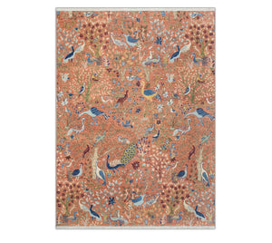 Terracotta 9x12 Coral Birds Of Paradise Inspired Wool Rug