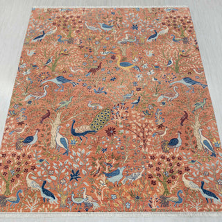 Terracotta 9x12 Coral Birds Of Paradise Inspired Wool Rug
