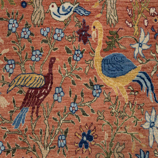 Terracotta 9x12 Coral Birds Of Paradise Inspired Wool Rug