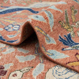 Terracotta 9x12 Coral Birds Of Paradise Inspired Wool Rug