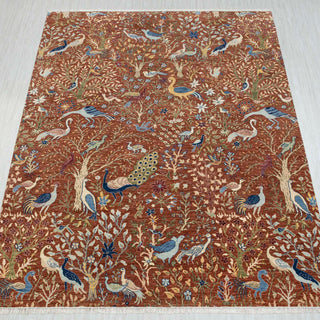 9x12 Coral Birds Of Paradise Terracotta Wool Area Rug