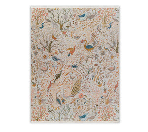 Ferns & Petals Gray Birds Hand Knotted Rug