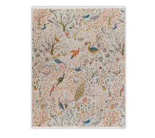 Ferns & Petals Gray Birds Hand Knotted Rug