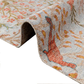 Ferns & Petals Gray Birds Hand Knotted Rug