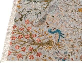 Ferns & Petals Gray Birds Hand Knotted Rug