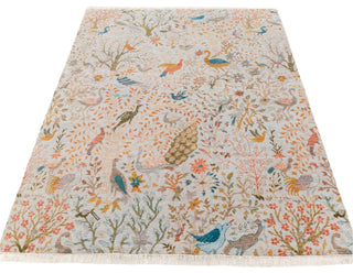 Ferns & Petals Gray Birds Hand Knotted Rug