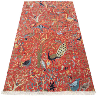 Red Birds & Garden Hand-Knotted Wool Rug