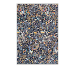Garden Whispers Navy Birds & Garden Hand-Knotted Wool Rug