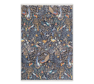 Garden Whispers Navy Birds & Garden Hand-Knotted Wool Rug