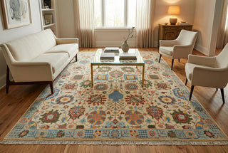 Marigold 8x10 Ivory Turkish Oushak Floral Wool Rug
