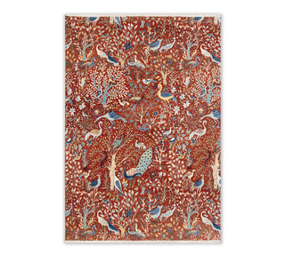 Rust Red Birds & Garden Hand-Knotted Wool Rug