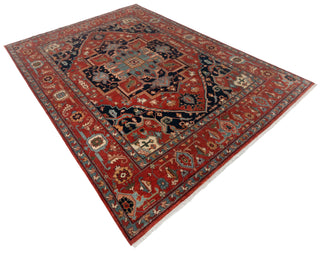 Rust Red & Navy Heriz Medallion Wool Rug