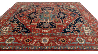 Rust Red & Navy Heriz Medallion Wool Rug