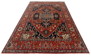Rust Red & Navy Heriz Medallion Wool Rug