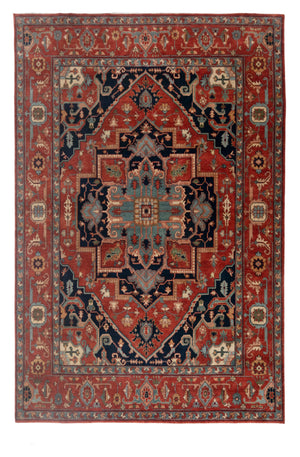 Rust Red & Navy Heriz Medallion Wool Rug