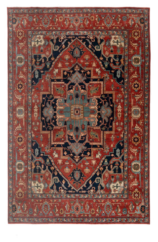 Rust Red & Navy Heriz Medallion Wool Rug
