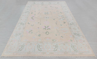 Turkish Style Muted Light Pink Oushak Hand Knotted Spun Wool Rug