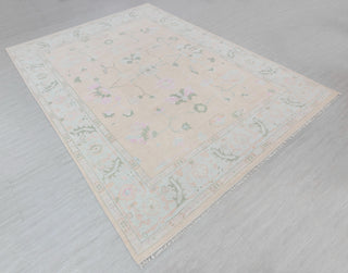 Turkish Style Muted Light Pink Oushak Hand Knotted Spun Wool Rug