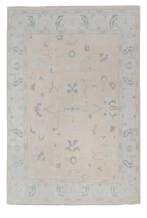 Turkish Style Muted Light Pink Oushak Hand Knotted Spun Wool Rug
