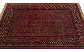 Deep Crimson & Bronze Turkmen Geometric Hand-Knotted Wool Area Rug