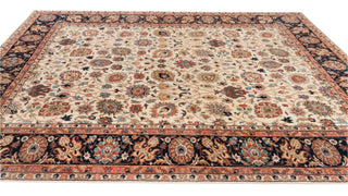 Ivory & Navy Mahal Floral Hand-Knotted Wool Rug