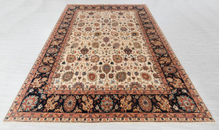 Ivory & Navy Mahal Floral Hand-Knotted Wool Rug