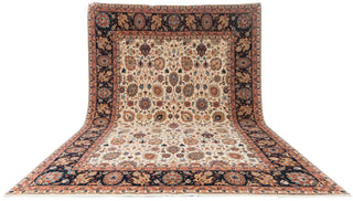 Ivory & Navy Mahal Floral Hand-Knotted Wool Rug