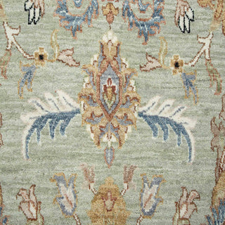 9x12 Soft Green  Floral Palmette Hand-Knotted Wool Area Rug