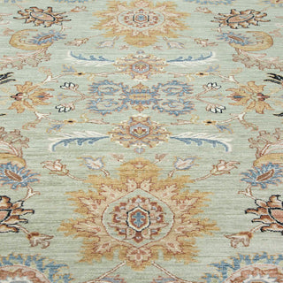 9x12 Soft Green  Floral Palmette Hand-Knotted Wool Area Rug