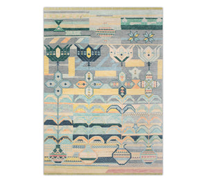 Mosaic 10x14 Blue Modern Tribal Oushak Wool Rug