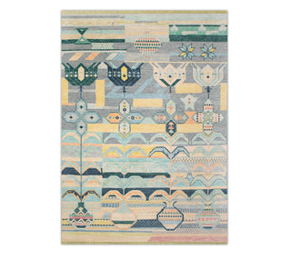 Mosaic 10x14 Blue Modern Tribal Oushak Wool Rug