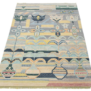 Mosaic 10x14 Blue Modern Tribal Oushak Wool Rug