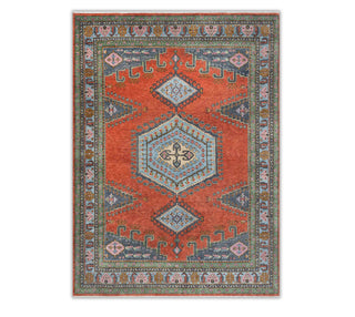 Vibrant Rust & Sky Blue Tribal Medallion Hand-Knotted Wool Area Rug