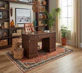 Decorative rug with intricate patterns on a white background