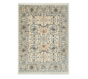 Elysian 8x10 Ivory Silver Inspired Oushak Hand Knotted Turkish Rug For Living Room