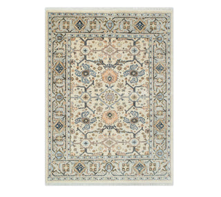 Elysian 8x10 Ivory Silver Inspired Oushak Hand Knotted Turkish Rug For Living Room