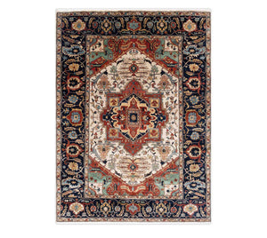 Kashan Serapi  Persion Ivory Wool Rug 6x9