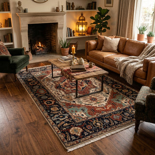 Kashan Serapi  Persion Ivory Wool Rug 6x9