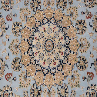 Plush Silky Persian Indo Nain Blue Wool Rug